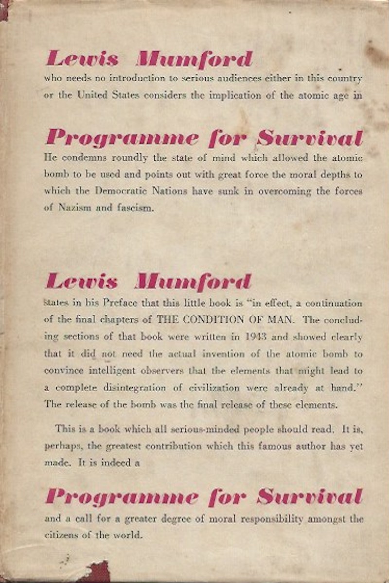 Programme for Survival by Mumford, Lewis: Good Hardcover/Hardback (1946 ...