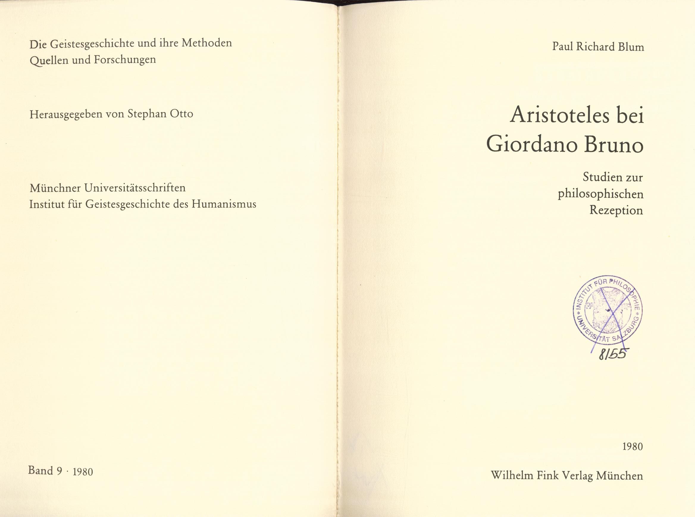 Aristoteles bei Giordano Bruno - Blum, Paul Richard