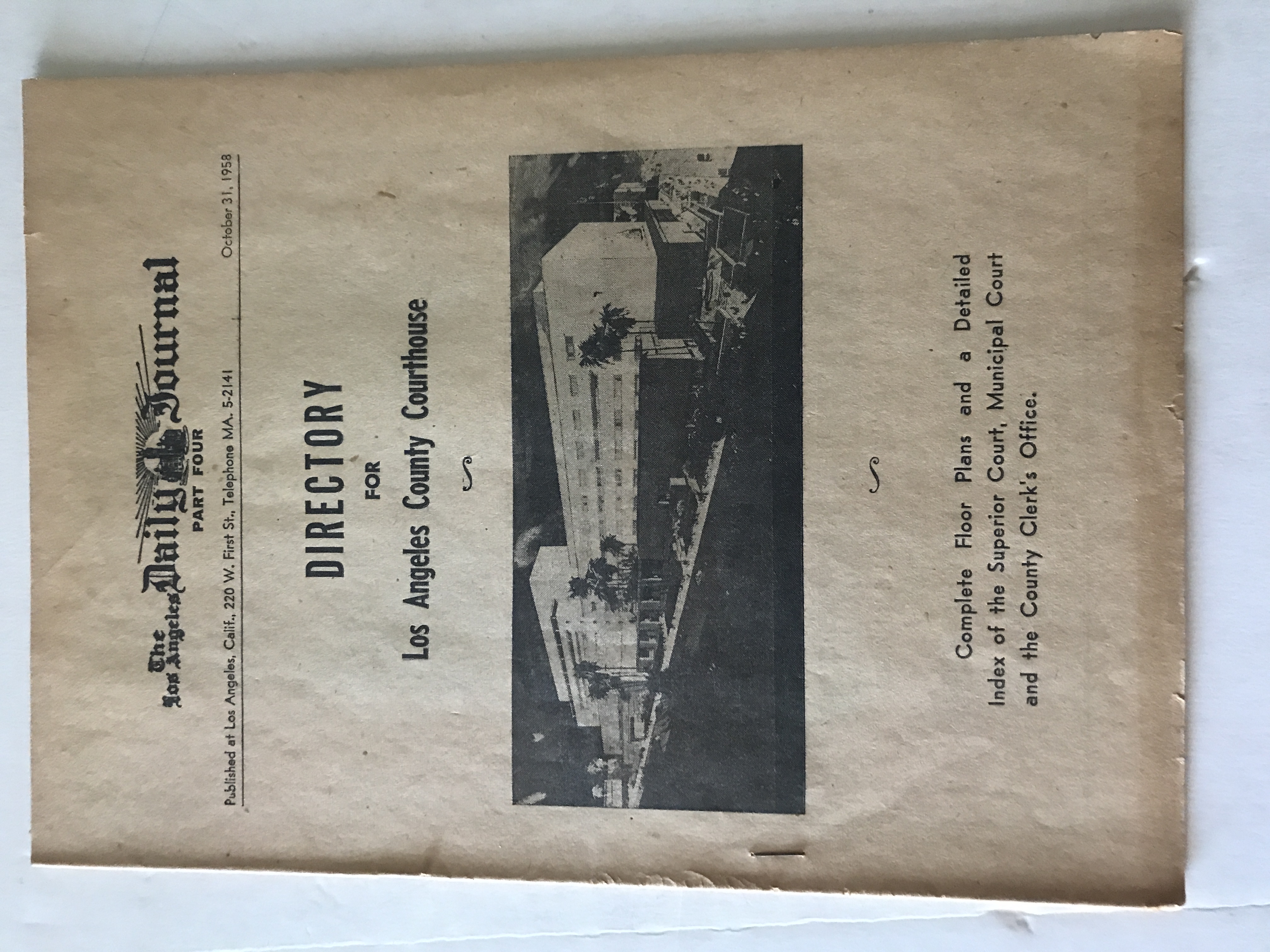 DIRECTORY FOR LOS ANGELES COUNTY COURTHOUSE (Floor plans, court indexes ...
