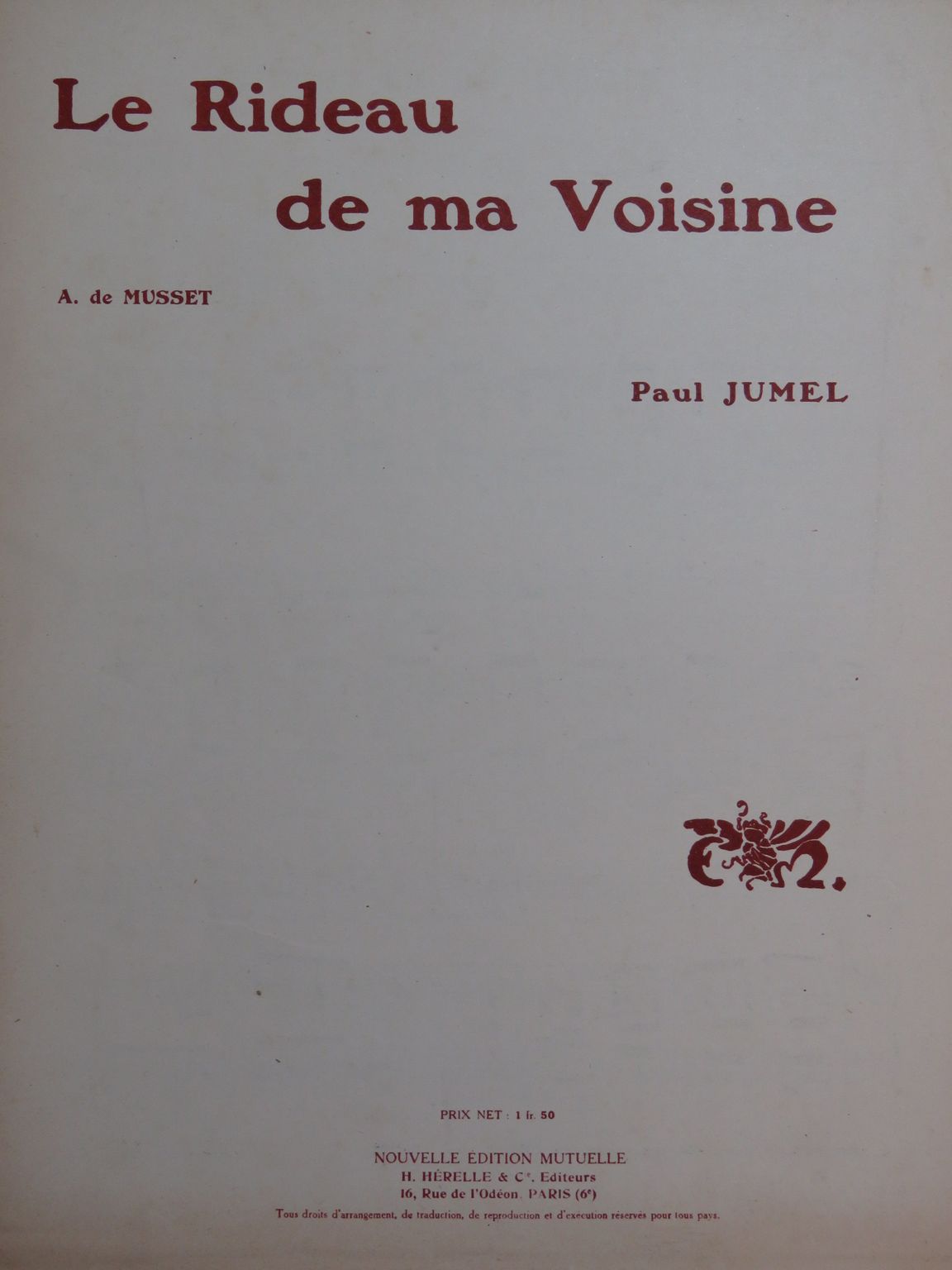 JUMEL Paul Le rideau de ma voisine Chant Piano par JUMEL Paul Le rideau de ma  voisine Chant Piano: (3179) Partition de musique |  partitions-anciennes
