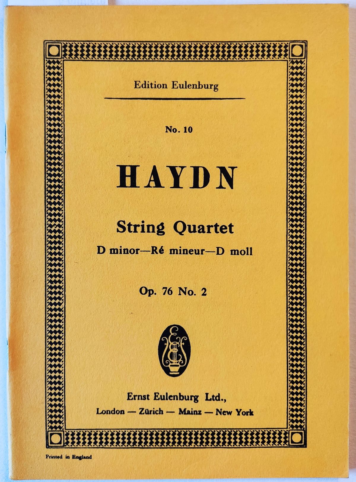 String Quartet - D minor - Ré mineur - D moll for 2 violins, viola and violoncello. Op. 76 No. 2. Studienpartitur. Edition Eulenburg No. 10.