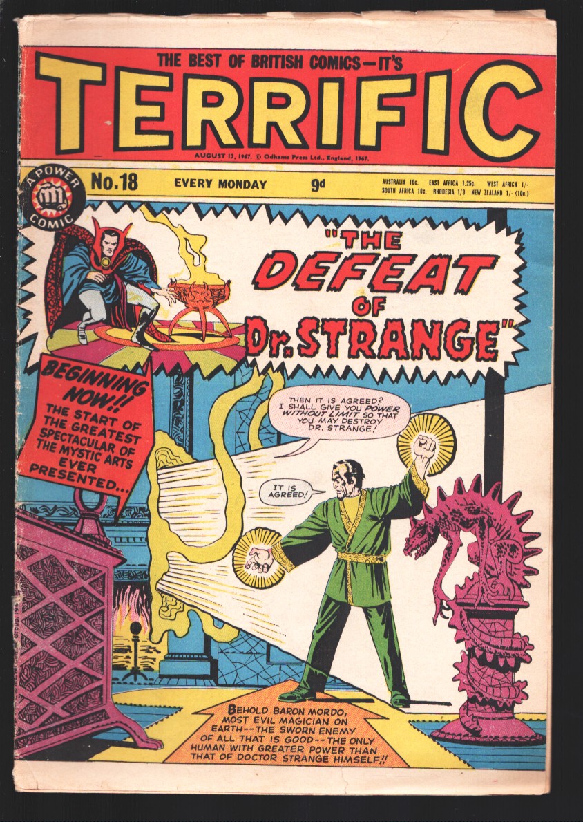 Terrific #18 1967-British ed. features Strange Tales #130-Defeat of Dr. Strange-Sub-Mariner-Avengers-Wally Wood-Daredevil-G/VG [Satisfaisant] [Couv