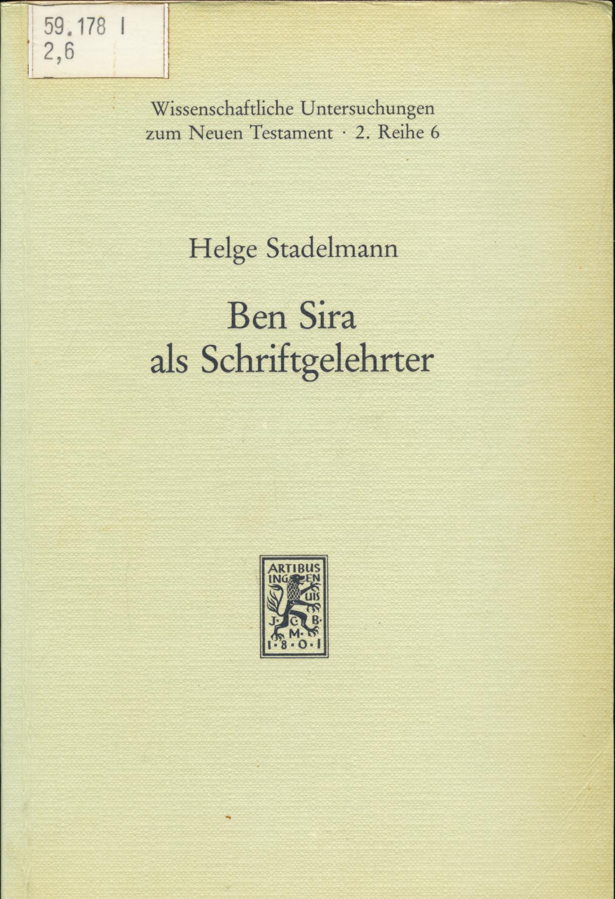 Ben Sira als Schriftgelehrter - Stadelmann, Helge