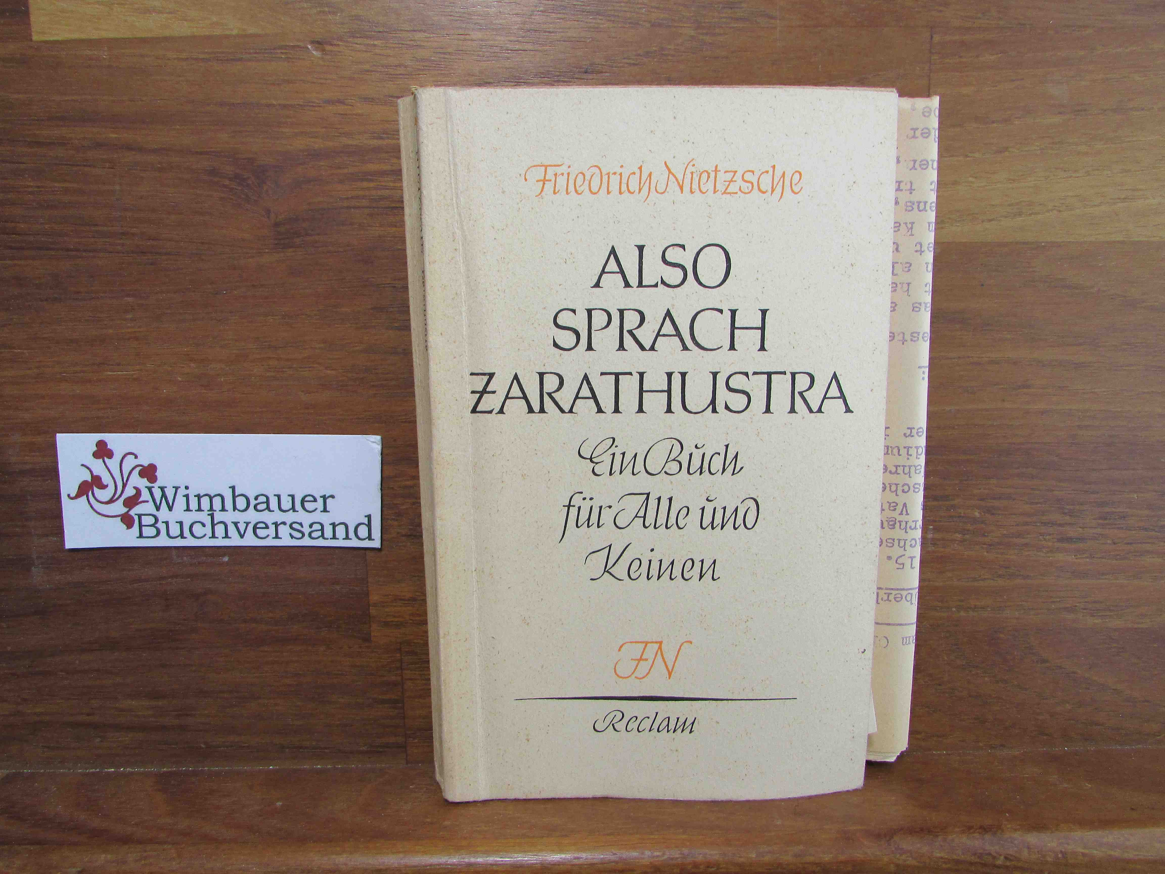 Also sprach Zarathustra : Ein Buch für Alle und Keinen. Reclams Universal-Bibliothek ; Nr. 7111/7113a - Nietzsche, Friedrich