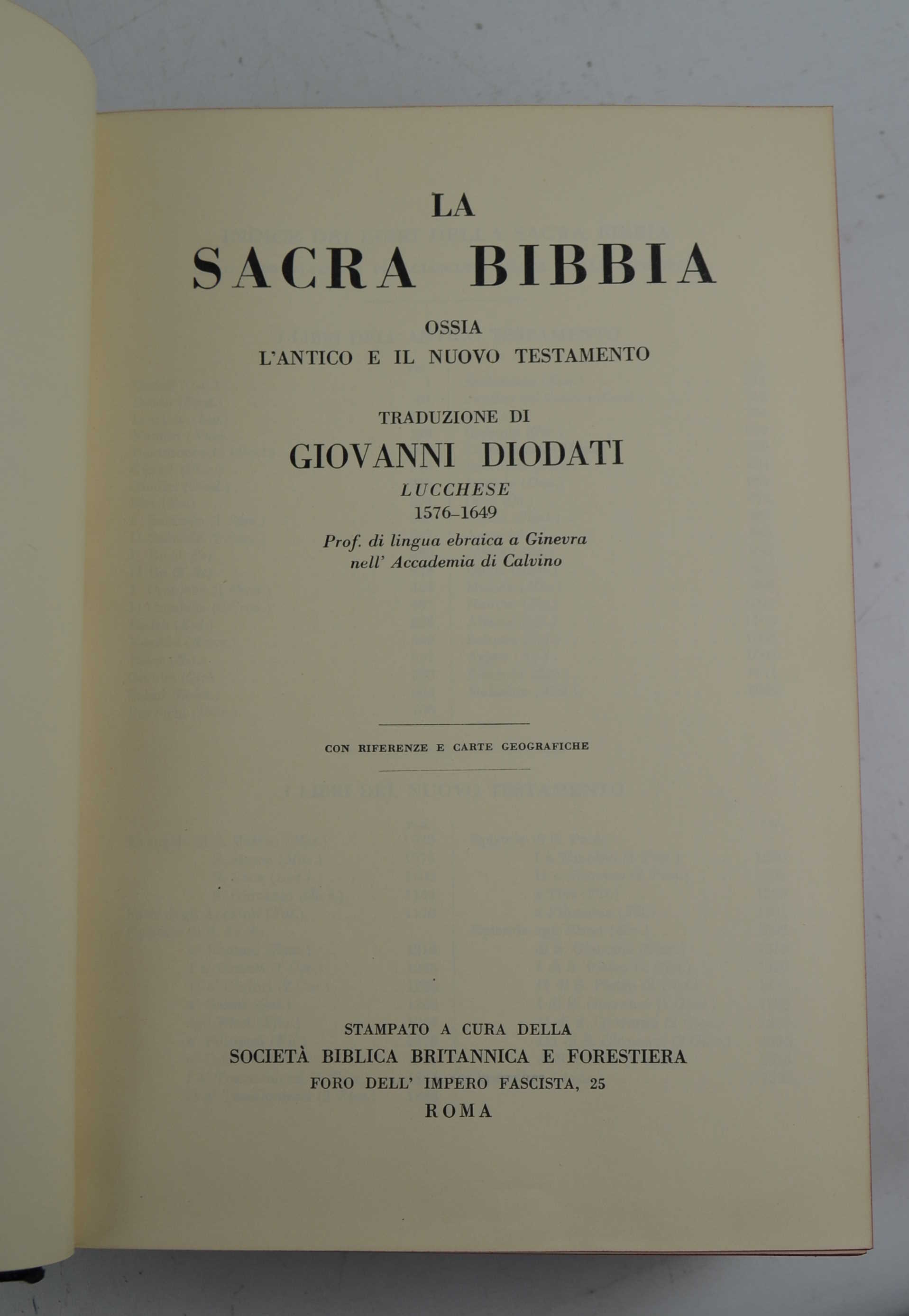 La Sacra Bibbia tradotta In lingua Italiana da Giovanni Diodati