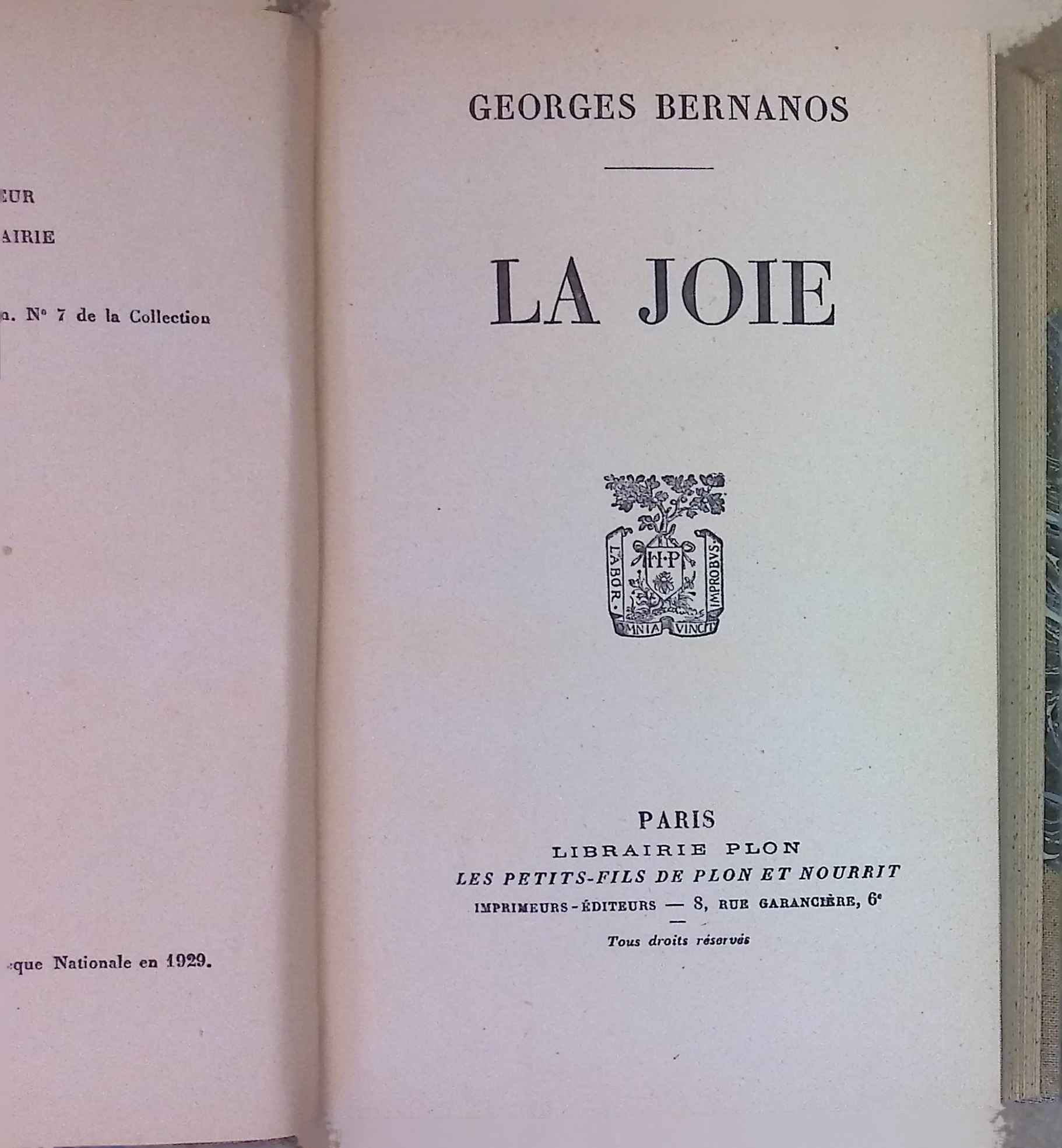 La Joie. - Bernanos, Georges