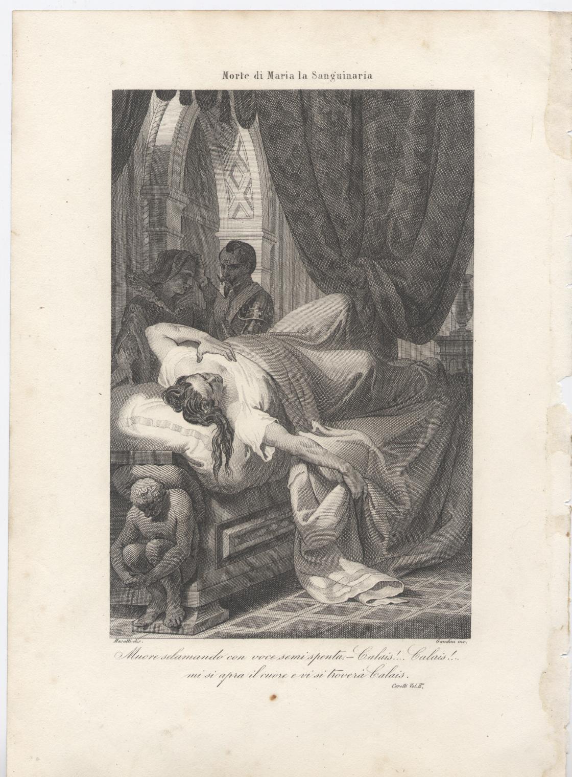 Abebooks Morte di Maria la Sanguinaria - Incisone tratta dal volume "La Stella d'Italia o nove secoli di Casa Savoia 1860-1863" di Pietro Corelli