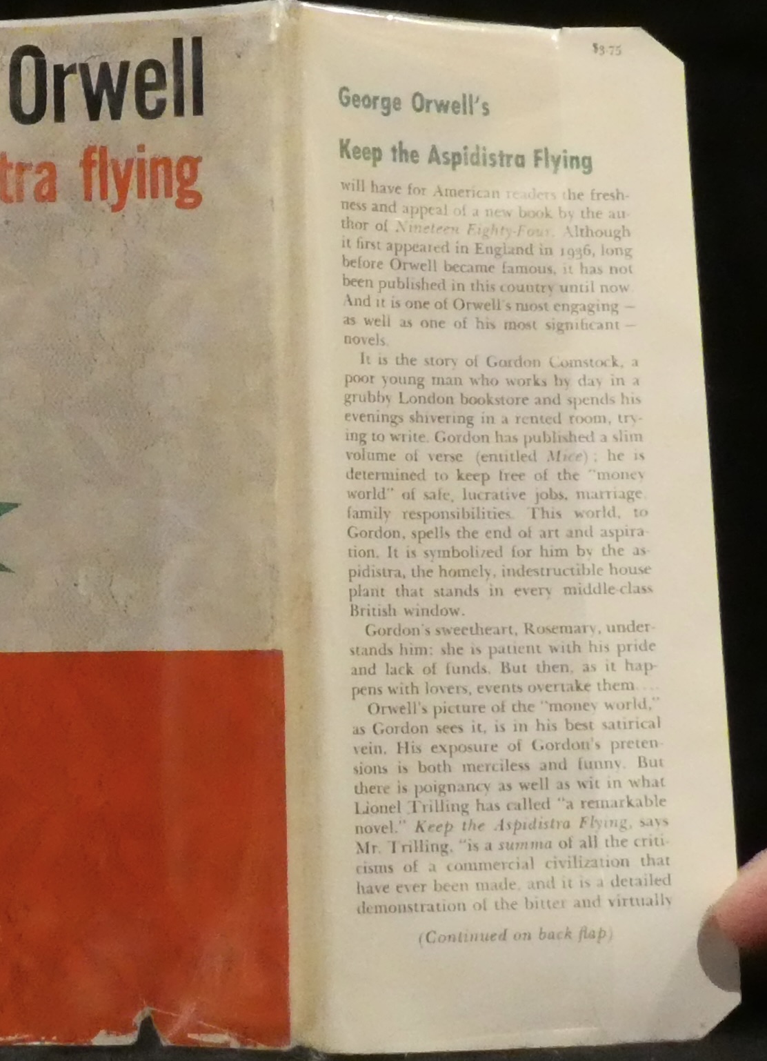 Keep the Aspidistra Flying by Orwell, Very Good Hardcover (1956) 1st Edition. R & G