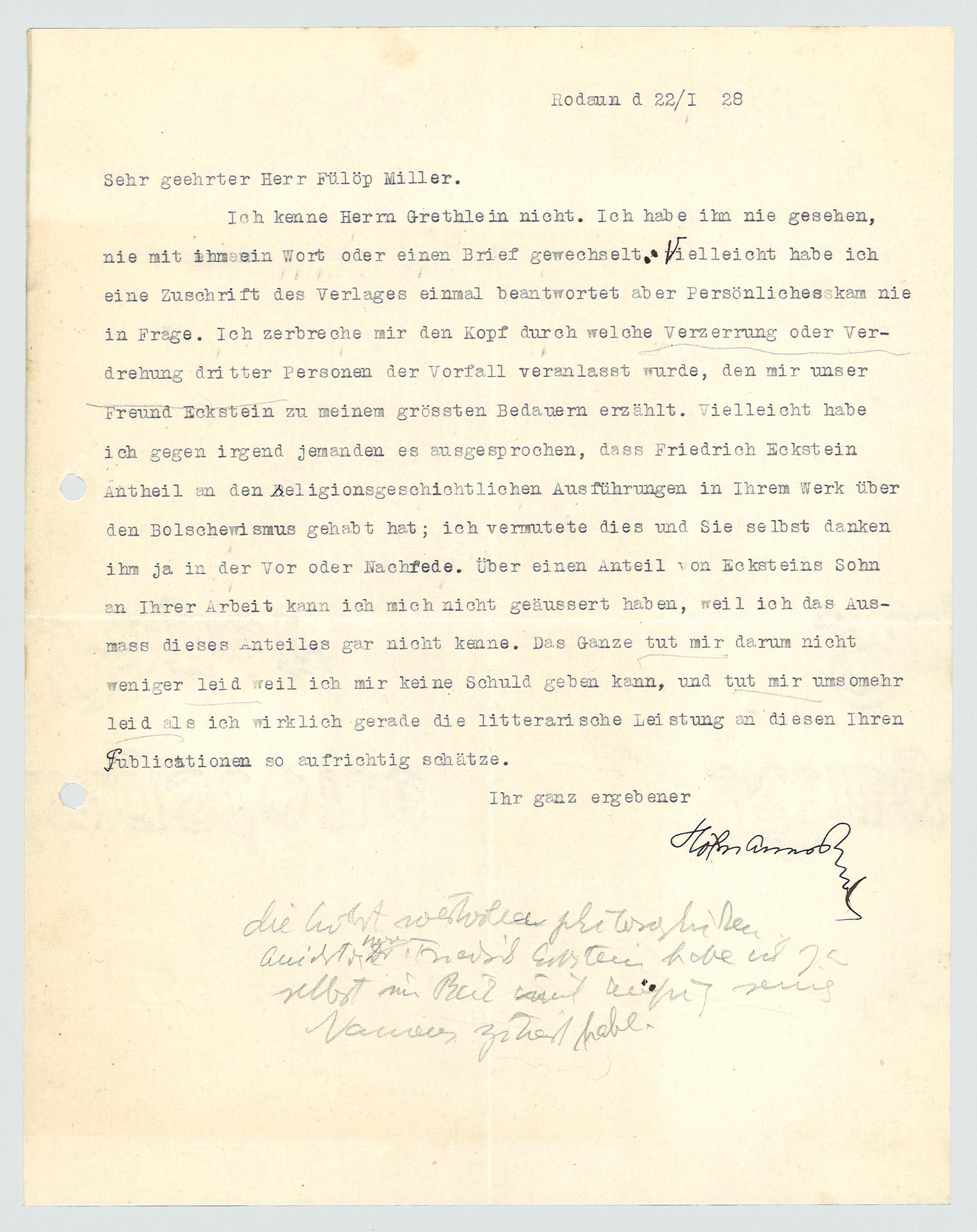 Hugo Von Hofmannsthal Der Brief Ms. Brief mit eigenh. U. von Hofmannsthal, Hugo von, Schriftsteller