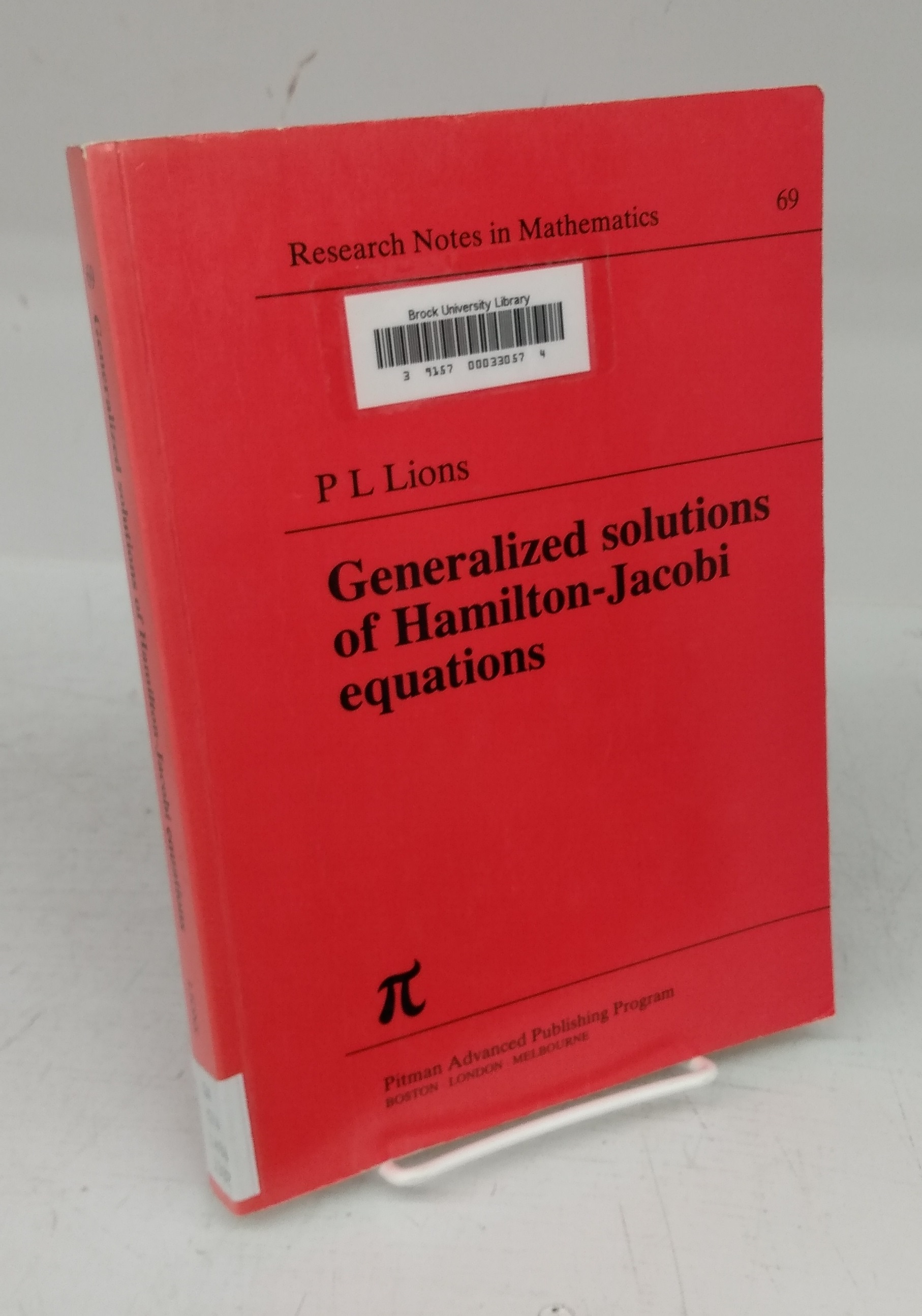 Generalized solutions of Hamilton-Jacobi equations - LIONS, P. L.