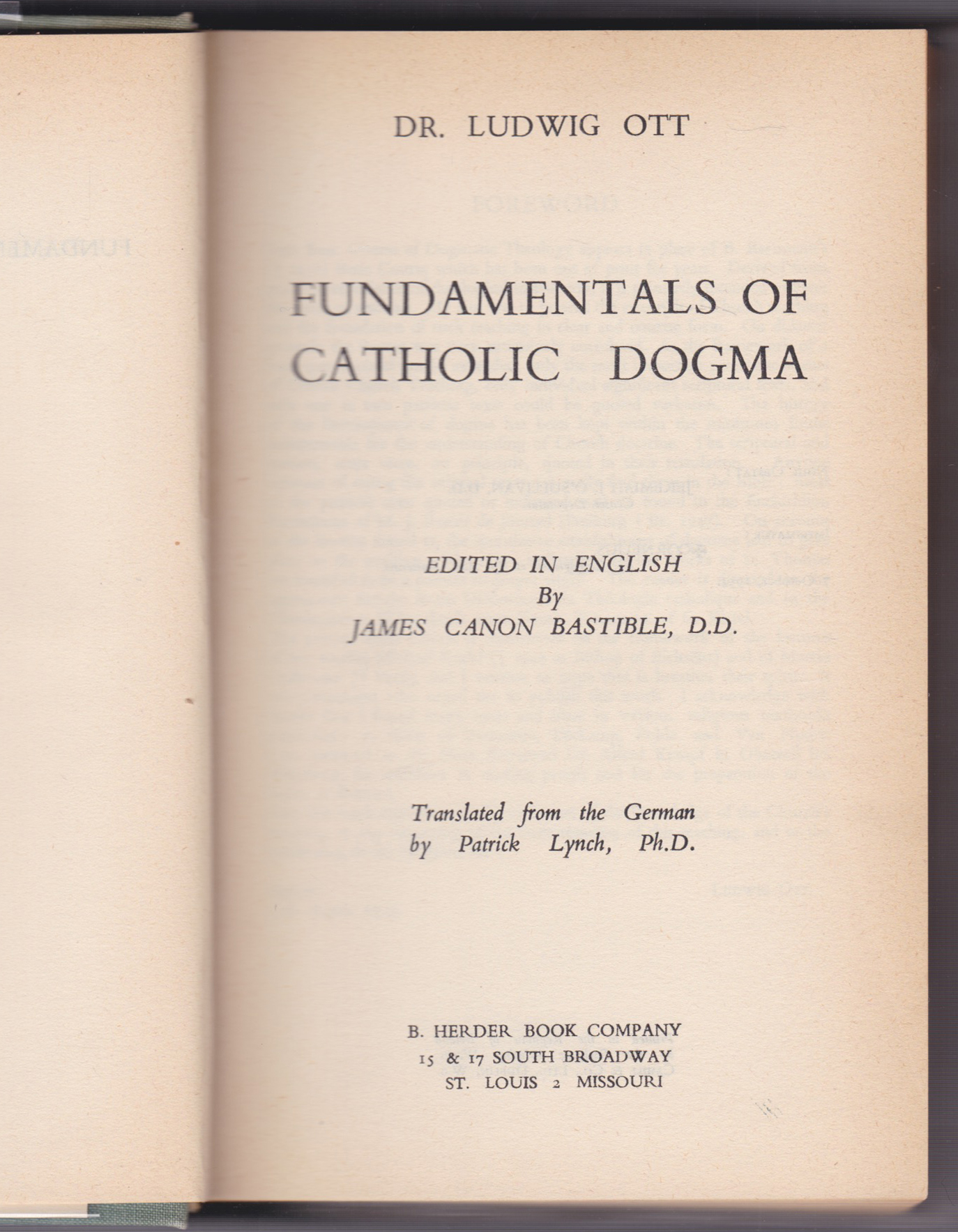 Fundamentals of Catholic Dogma by Ludwig Ott (1954) First American