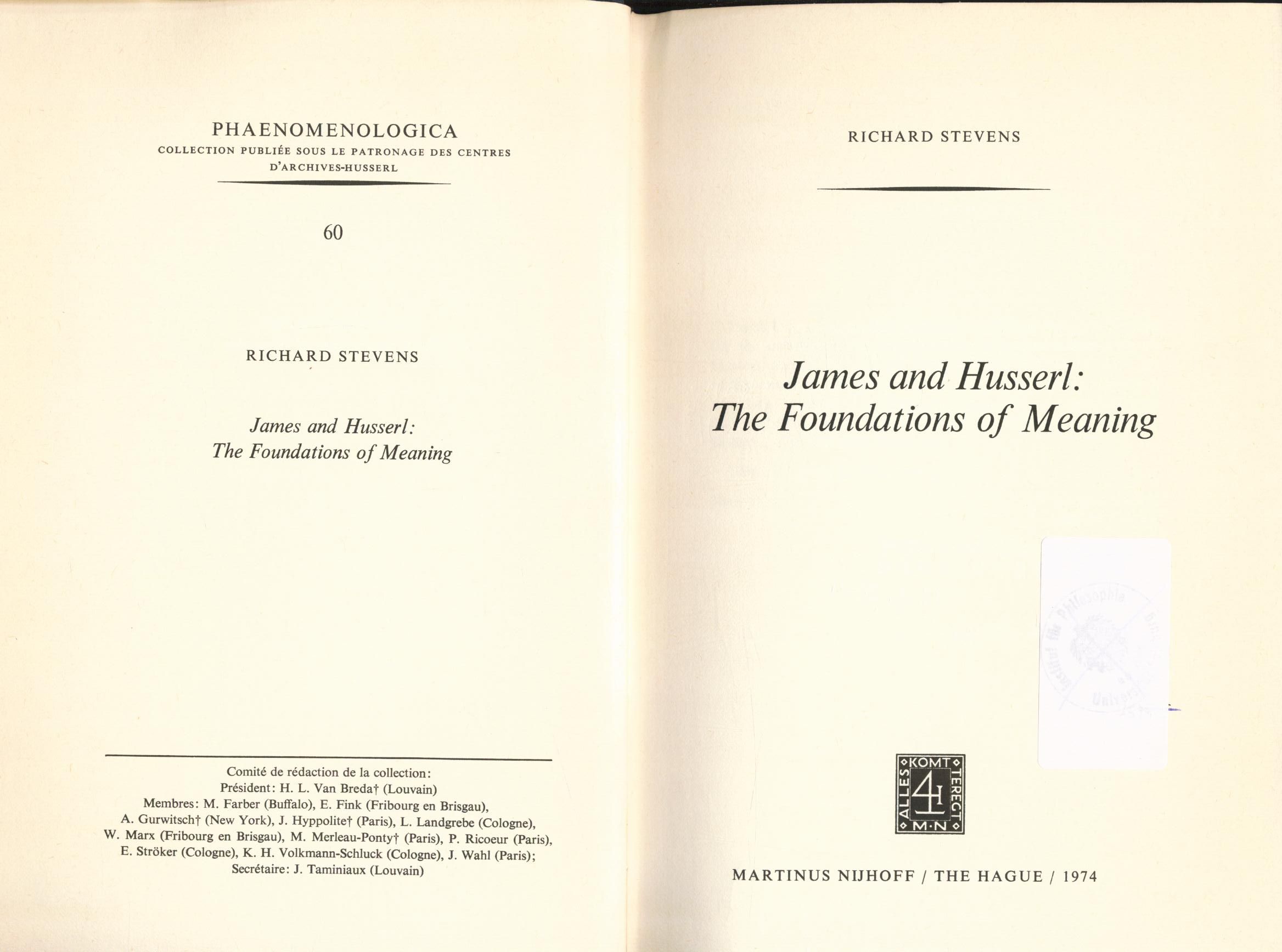 James and Husserl: The Foundations of Meaning - Stevens, Richard