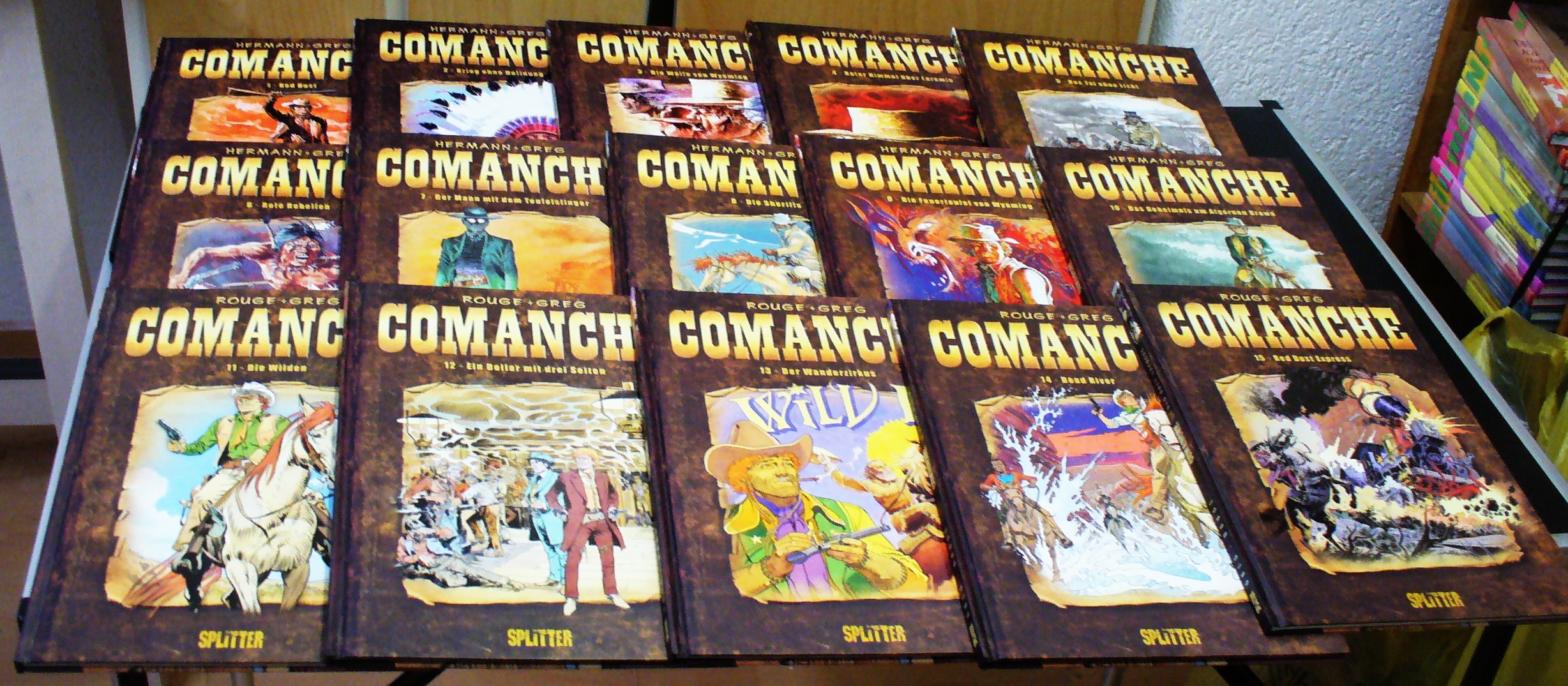 Comanche - Collectors Edition - Bände 1. bis 15. komplett: 1. Red Dust + 2. Krieg ohne Hoffnung + 3. Die Wölfe von Wyoming + 4. Roter Himmel über Laramie + 5. Das Tal ohne Licht + 6. Rote Rebellen + 7. Der Mann mit dem Teufelsfingen + 8. Die Sheriffs + 9. Die Feuerteufel von Wyoming + 10. Das Geheimnis um Algernon Brown + 11. Die Wilden + 12. Ein Dollar mit drei Seiten + 13. Der Wanderzirkus + 14. Dead River + Red Dust Express - Hermann + Greg