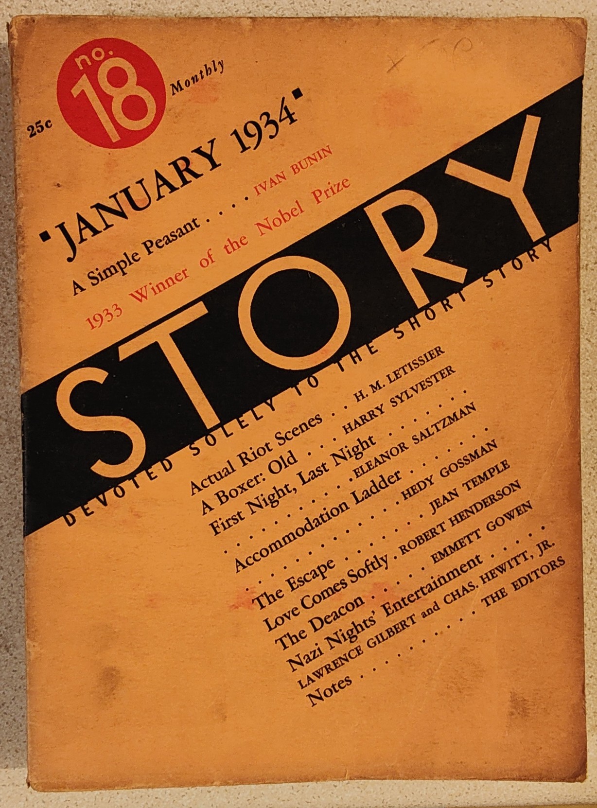 Story January 1934 Devoted Solely To The Short Story / Ivan Bunin "A Simple Peasant" / H M Le Tissues "Actual Riot Scenes" / Eleanor Saltzman "First