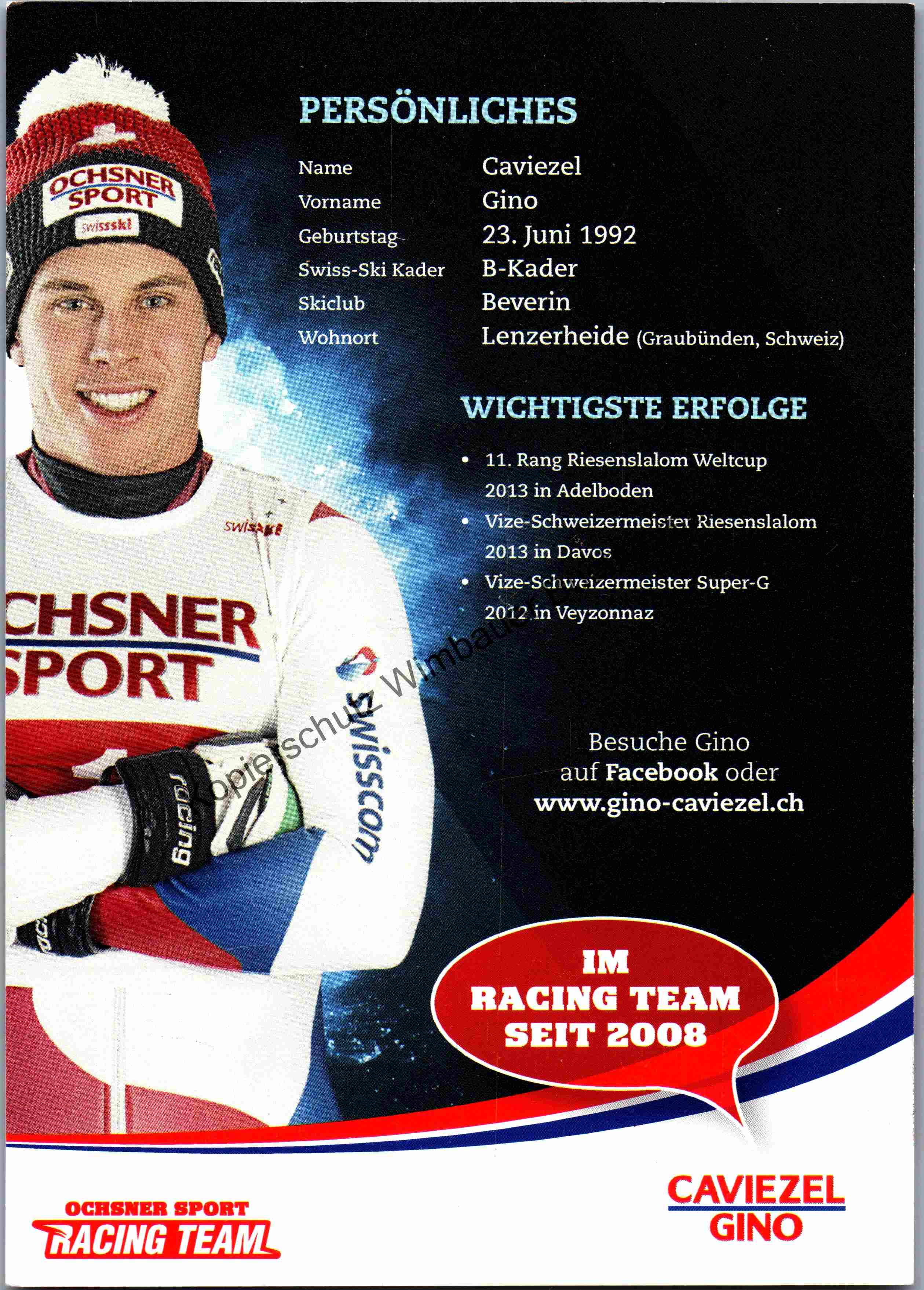 Original Autogramm Gino Caviezel Ski /// Autograph signiert signed