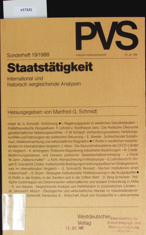 Staatstätigkeit. Politische Vierteljahresschrift. - Deutsche Vereinigung für Politische Wissenschaft