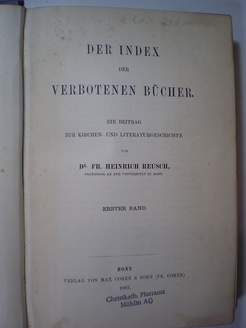 Der Index der verbotenen Bücher. Ein Beitrag zur Kirchen- und ...