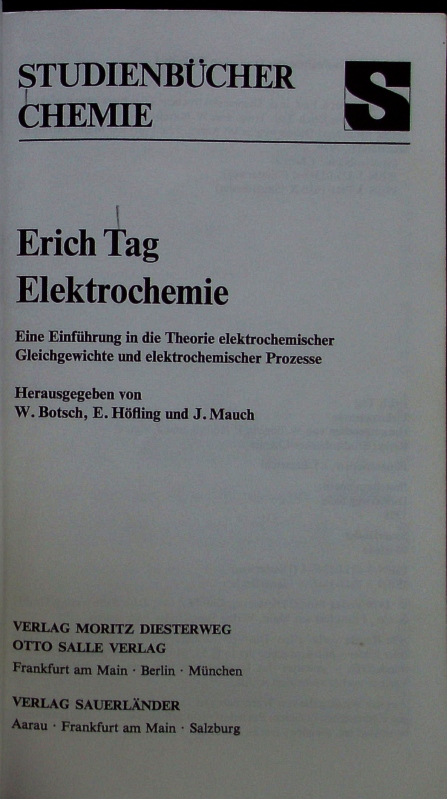 Elektrochemie. - Tag, Erich