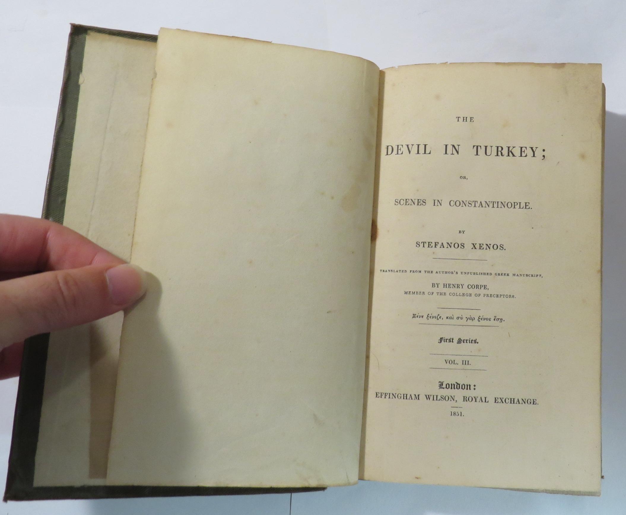 The Devil in Turkey; Or, Scenes in Constantinople [Volume Three only] Xenos, Stefanos [Assez bon] [Couverture rigide]