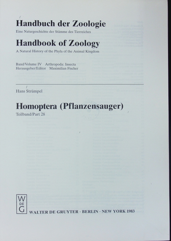 Homoptera (Pflanzensauger). Teilband/Part 28. - Strümpel, Hans