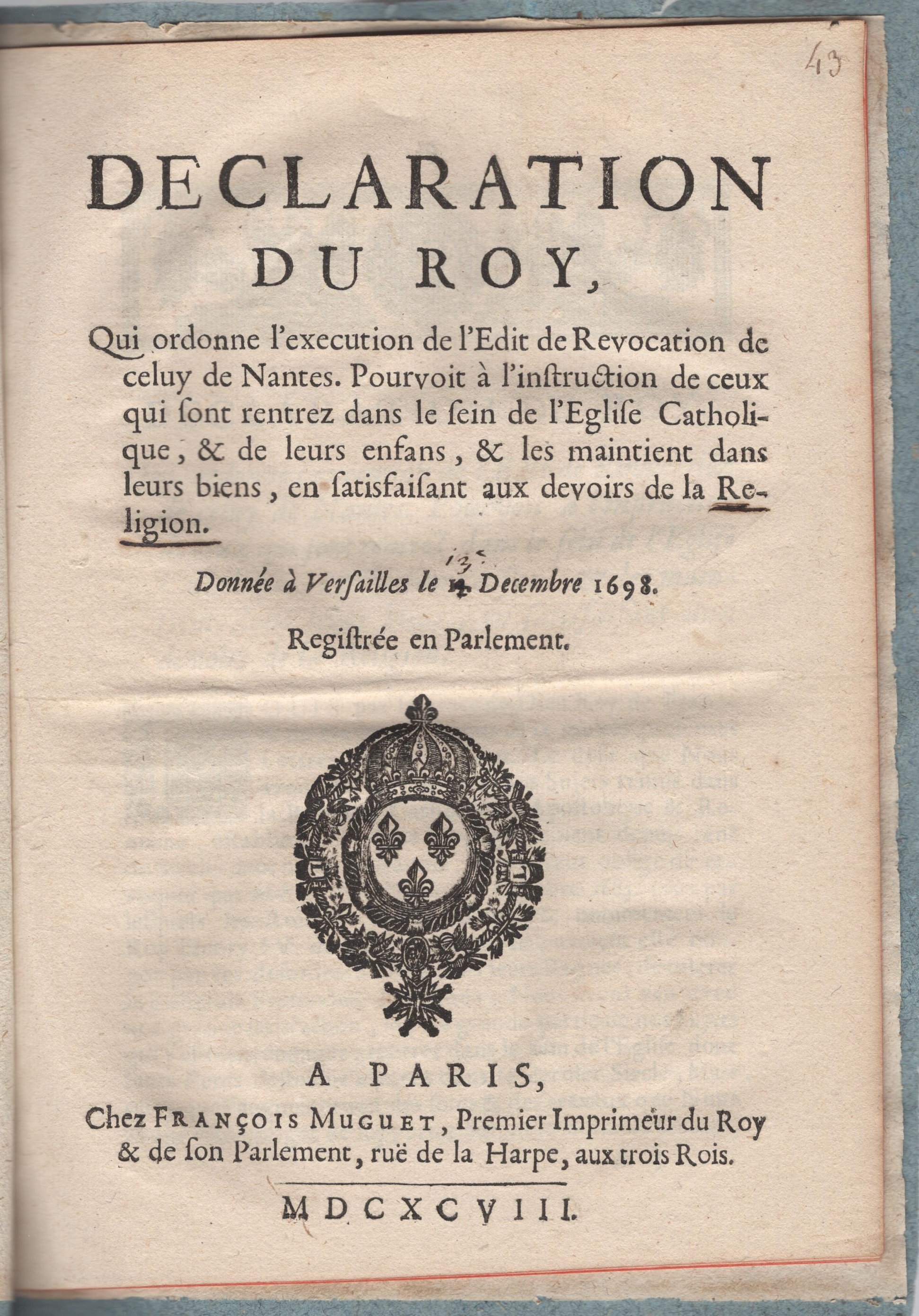 Declaration Du Roy,…