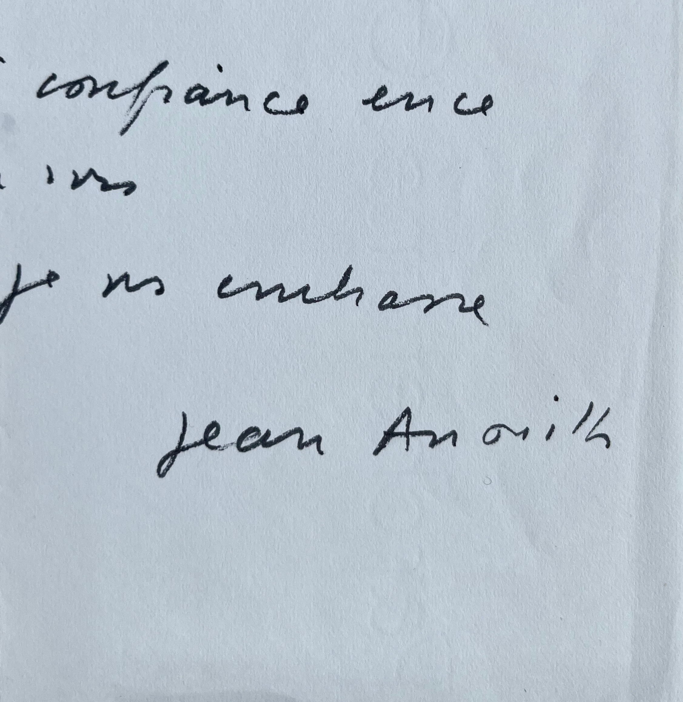 [Signé] Jean Anouilh ne souhaite pas assister à la générale de sa pièce "Le Directeur de l'Opéra" Anouilh Jean 1910 1987 [ ]