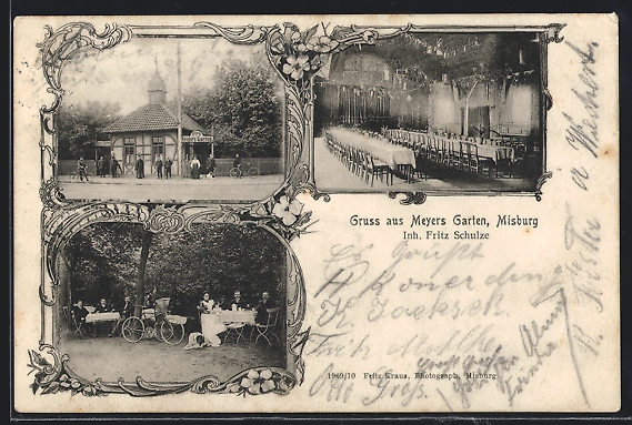 Ansichtskarte Misburg, Gasthaus Meyers Garten F. Schulze, mit Garten