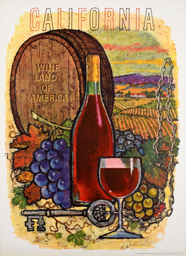 Original Vintage Poster California Wine Land Of America Original Vintage Poster California Wine Land Of America