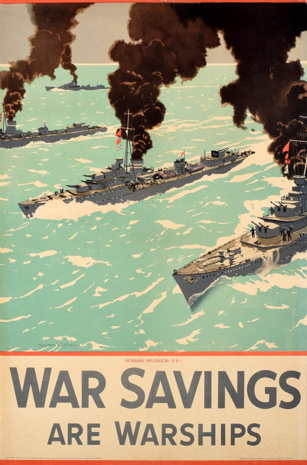 Original Vintage Poster War Savings Are Warships Norman Wilkinson WWII Small [ ]
