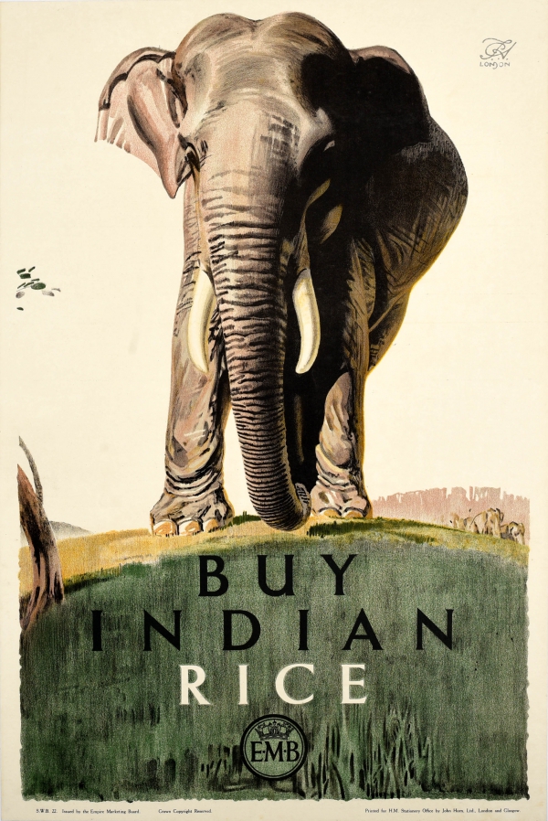 Original Vintage Poster EMB Indian Rice Empire Marketing Board Elephant [ ]