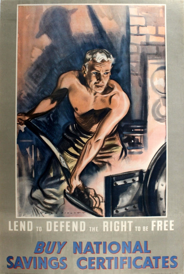 Original Vintage Poster Lend to Defend the Right to Be Free WWII Man [ ]