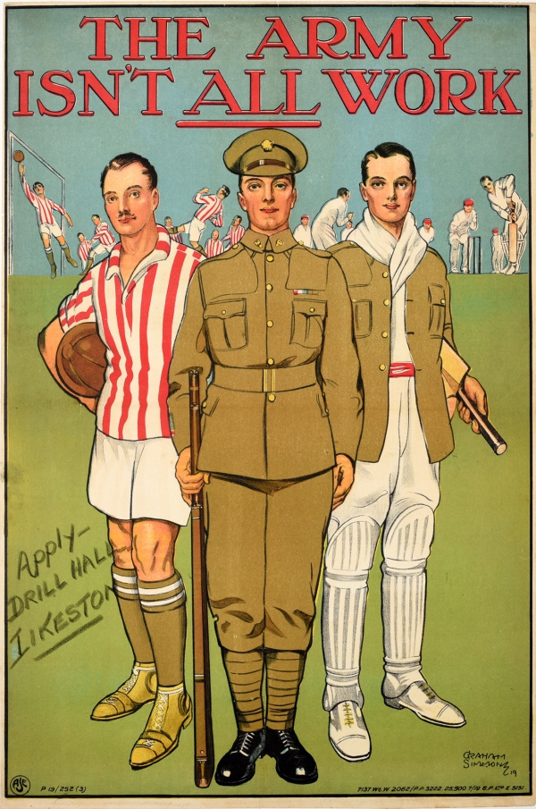 Original Vintage Poster Army Recruitment WWI Sports Cricket 