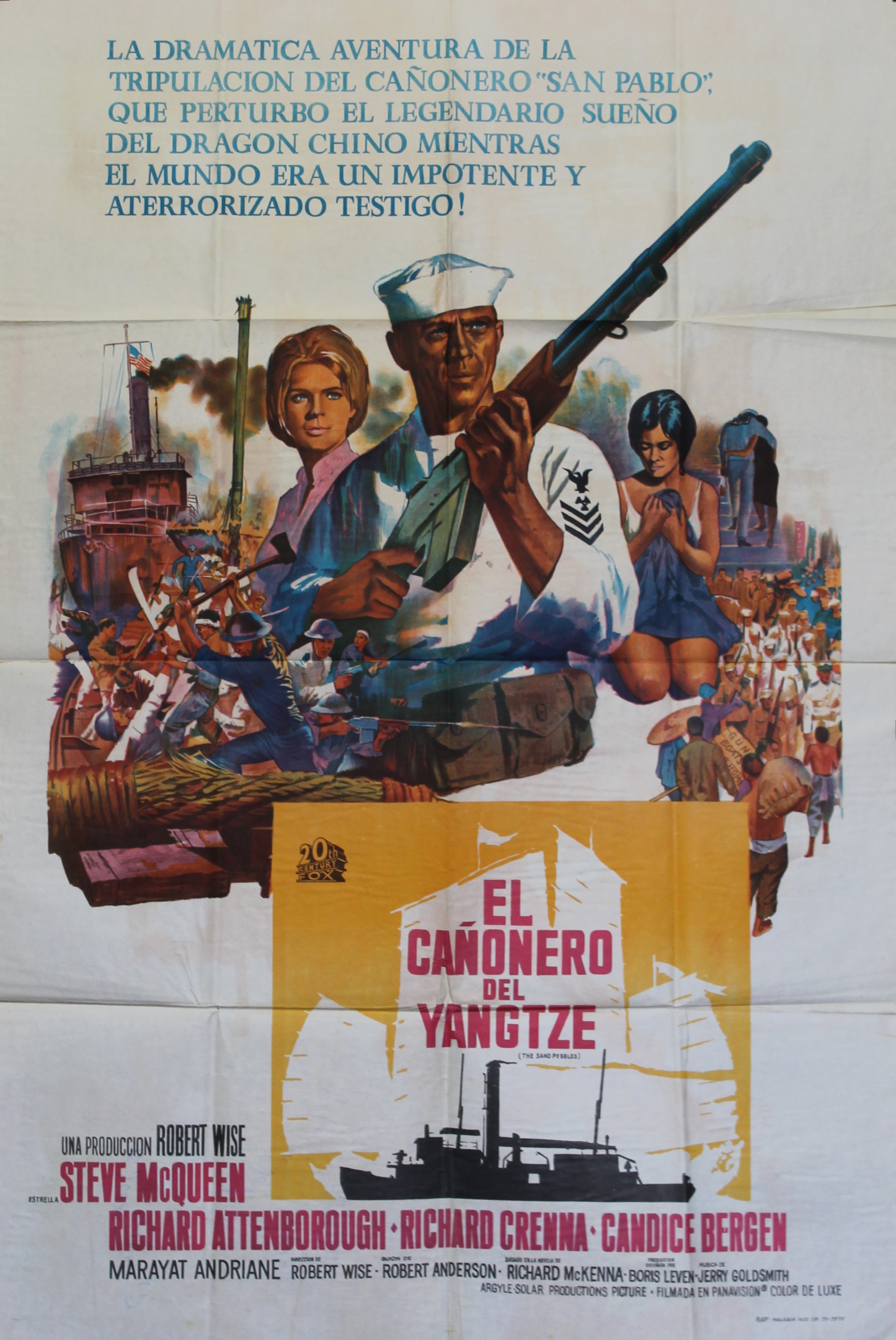 "LA CANONNIÈRE DU YANG-TSÉ (THE SAND PEBBLES)" Réalisé par Robert WISE en 1966 avec Steve McQUEEN, Candice BERGEN / Affiche argentine originale / Lit