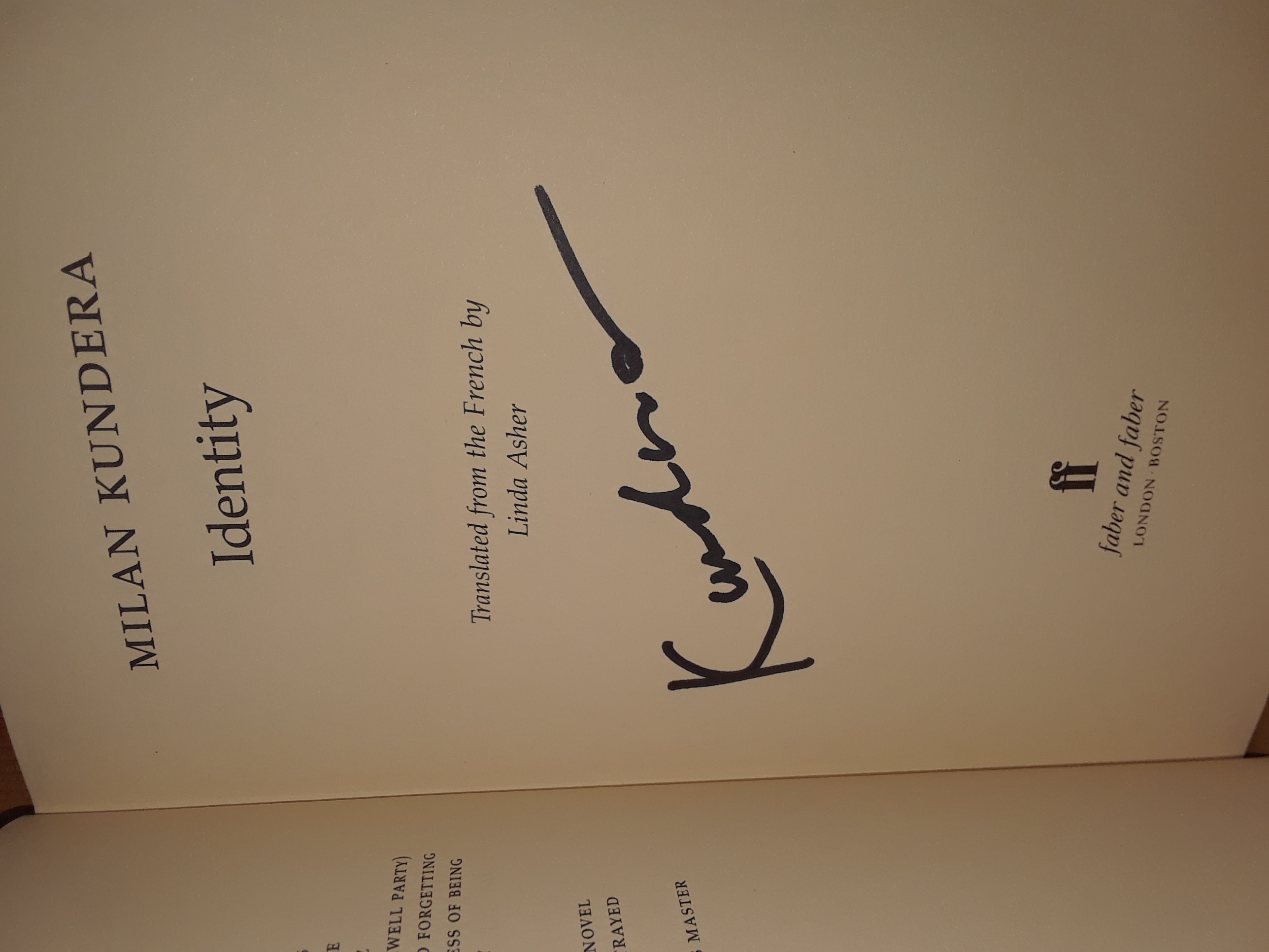 Identity by Milan Kundera: Near Fine Hardcover (1998) 1st Identity by Milan Kundera: Near Fine Hardcover (1998) 1st