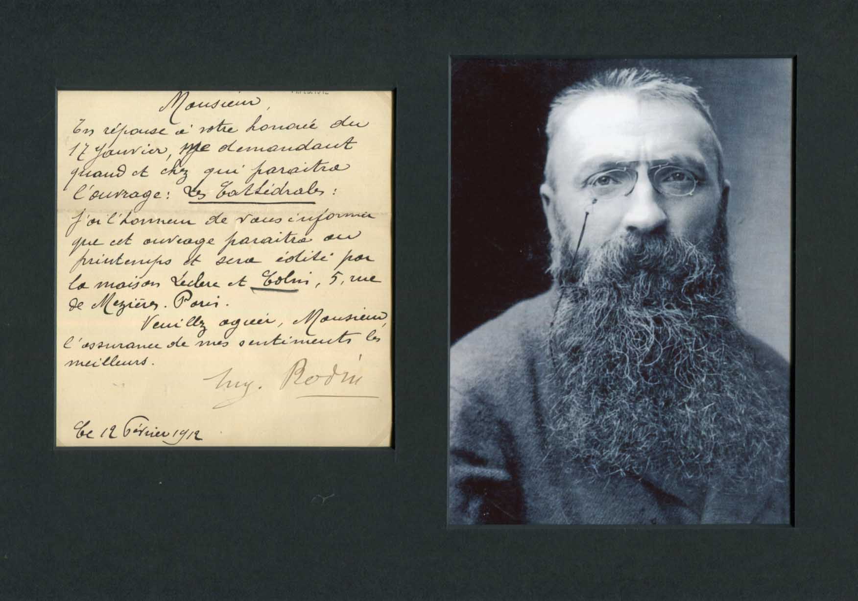Auguste Rodin autograph, letter signed & mounted by Auguste Rodin ...