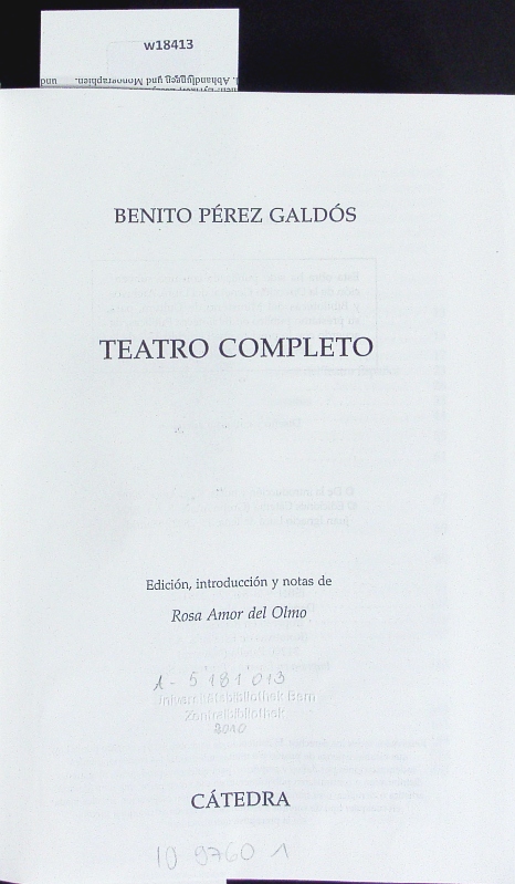 Teatro completo. - Pérez Galdós, Benito