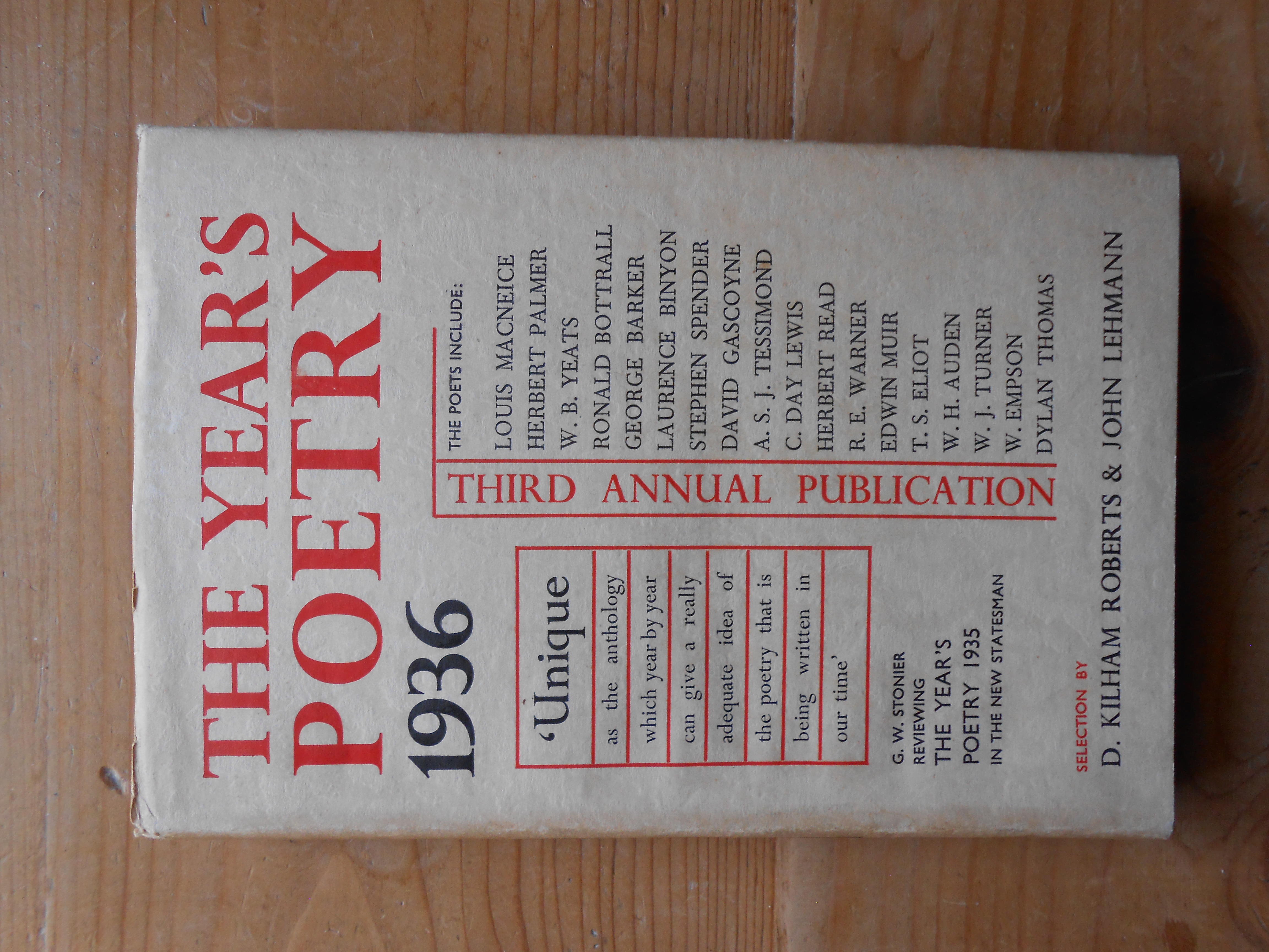 THE YEAR'S POETRY 1936. A Representative Selection. Third Year. ROBERTS, Denys Kilham & LEHMANN, John (Compiled by) [ ] [Couverture rigide]