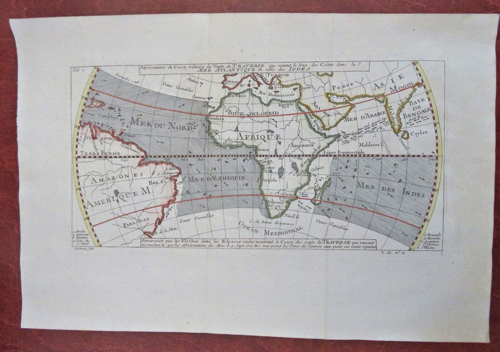Atlantic & Indian Oceans Africa Brazil Ocean Currents 1753 Cosmant engraved map [Satisfaisant]