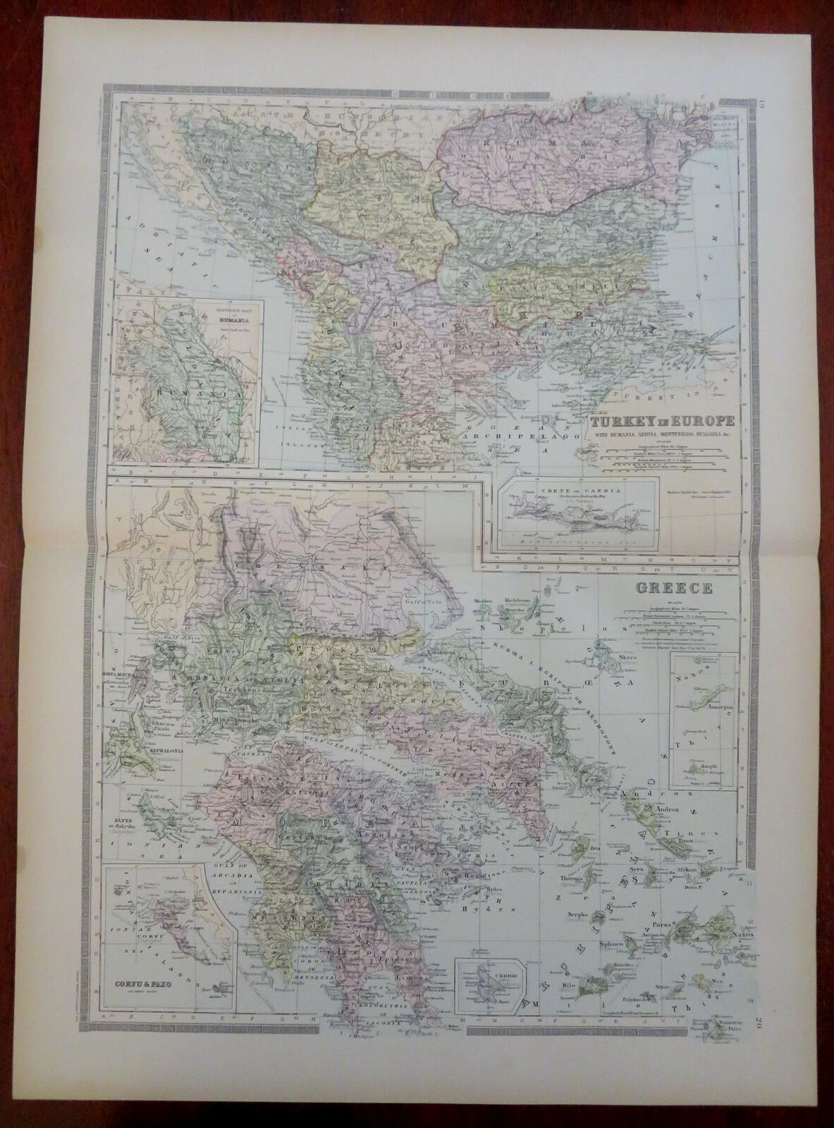 Ottoman Balkans Greece Serbia Albania Bosnia Macedonia 1895 Bradley huge map [Satisfaisant]