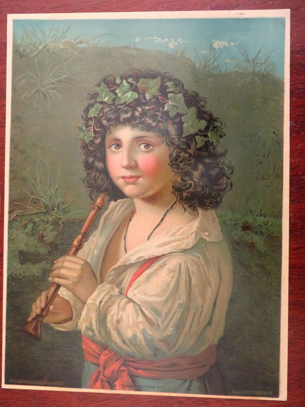 Portland Maine 1880 rare Hallet chromo Italian Shepherd Boy Portrait Flute [Used - Good]
