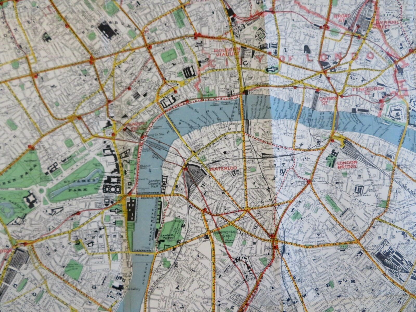 Central London c. 1937 Large Folding Map Tourism Travel: (1937