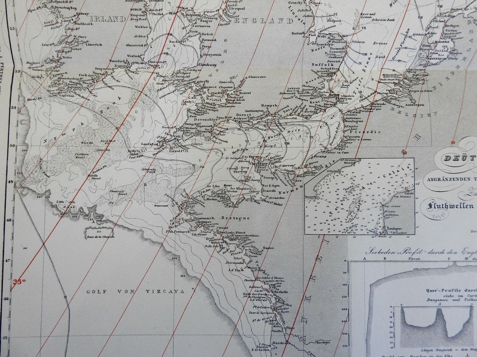 North Sea British Isles English Channel Denmark Sea Depth 1860 Berghaus ...