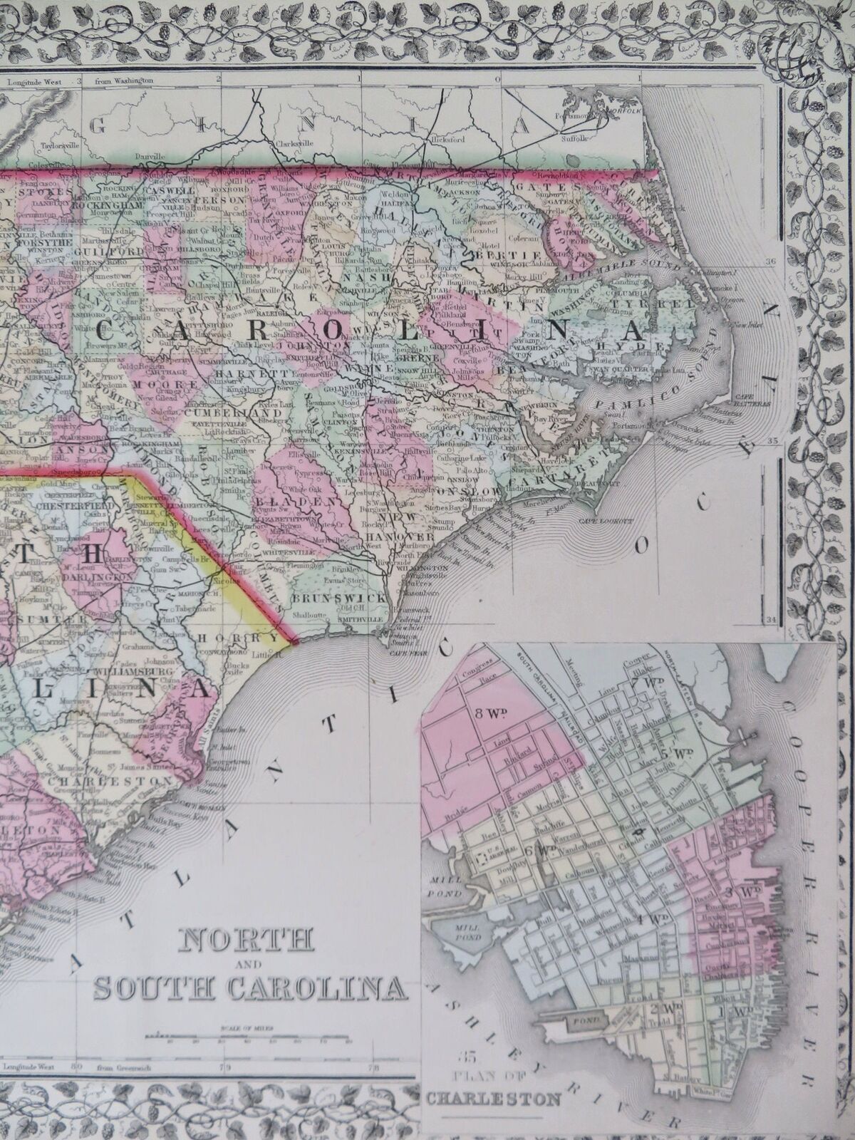 North & South Carolina state maps Charleston city plan 1870 Mitchell ...
