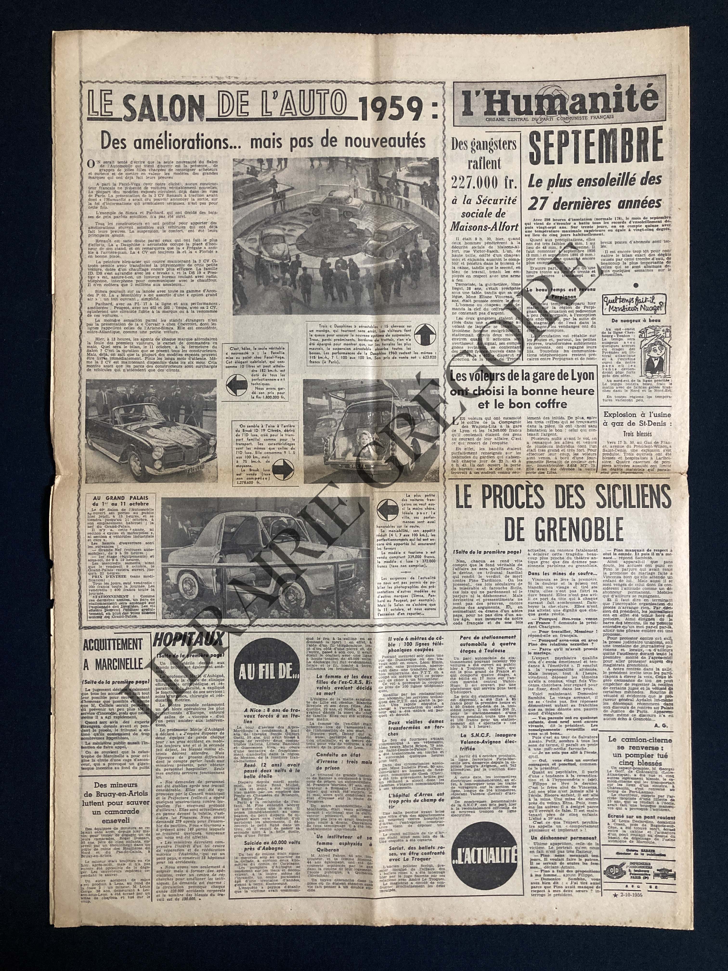 L'HUMANITE-N°4691-VENDREDI 2 OCTOBRE 1959 [Très bon] [Couverture souple]