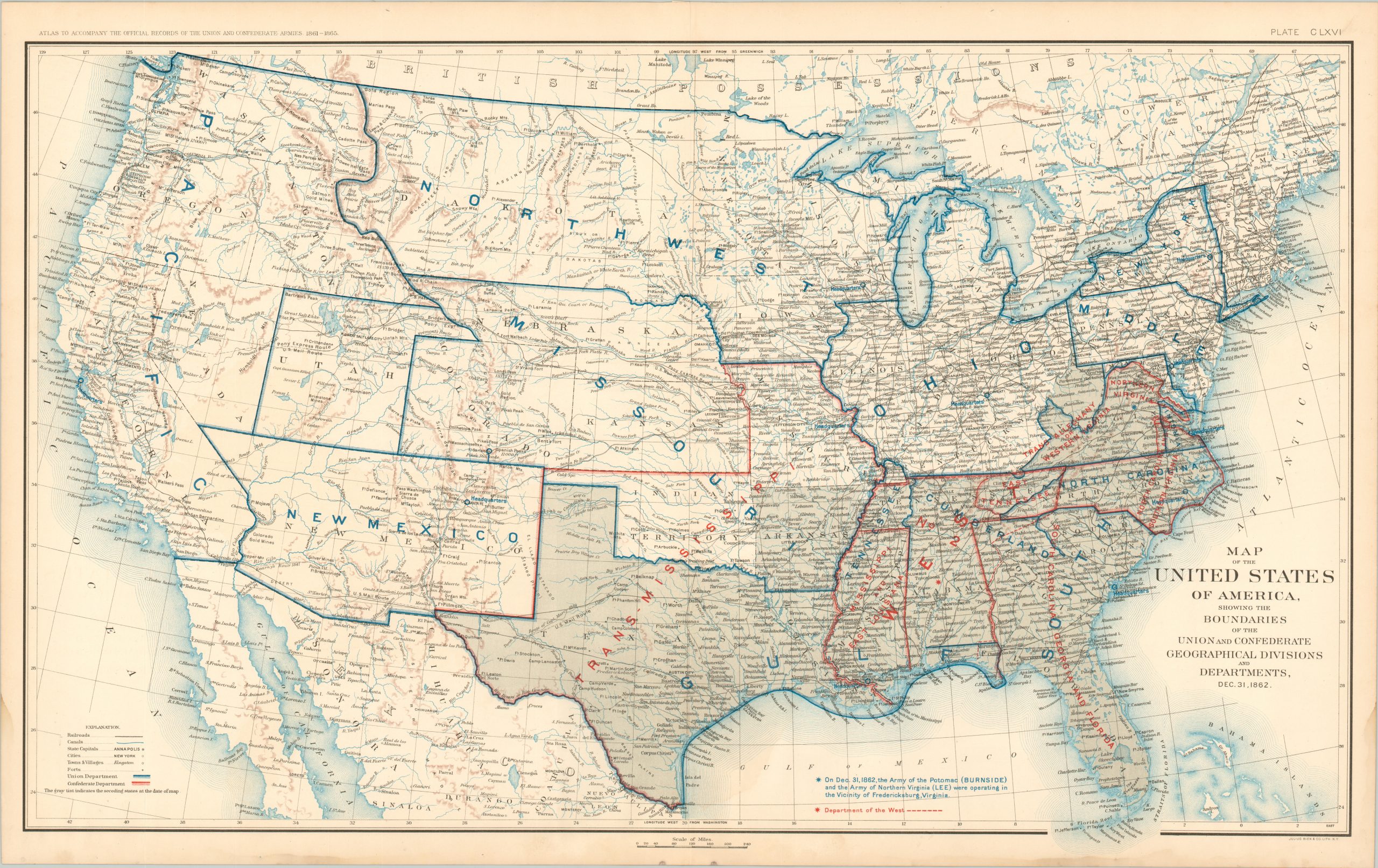 Confederate Map Map of the United States of America, Showing the Boundaries of the ...