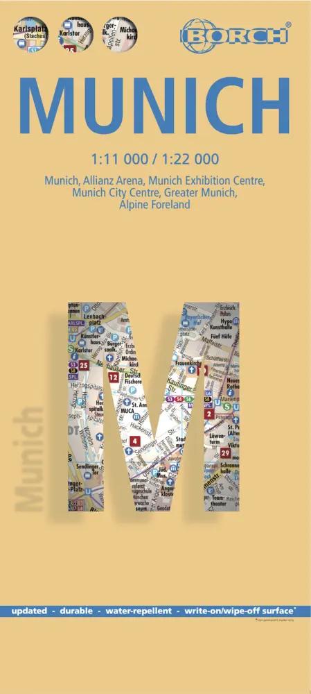 Borch Map Munich / München | Munich, Allianz Arena, Munich Exhibition Centre, Munich City Centre, Greater Munich, Alpine Foreland. Markier- u. abwischbar - Borch