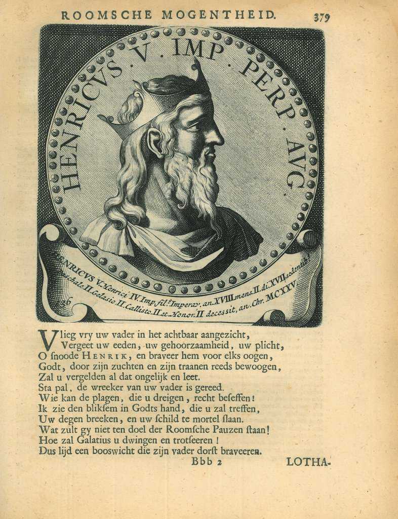 Portrait of Henry V, Holy Roman Emperor by Anonymous: Good No Binding  (1697) | The Online Portrait Gallery, image size:786x1024