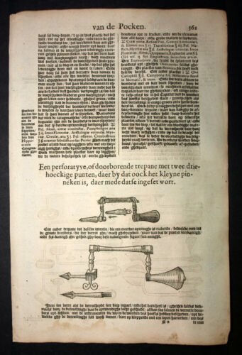 Gravure tirée de PARÉ Ambroise, OUTILS DE CHIRURGIE DE CAUTÉRISATION TRÉPANATION [Très bon]