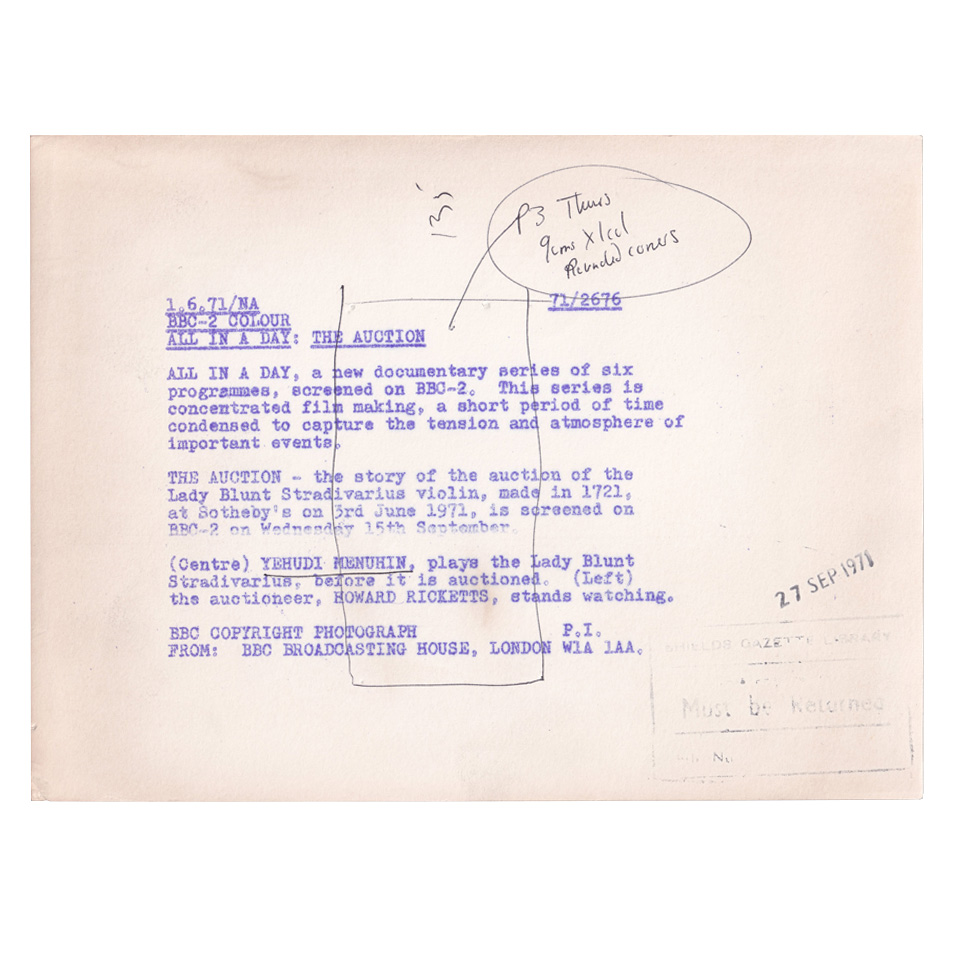 Yehudi Menuhin Plays The Lady Blunt Stradivarius - June 6th 1971 Original Press Photograph Menuhin, Yehudi & The BBC [Assez bon]