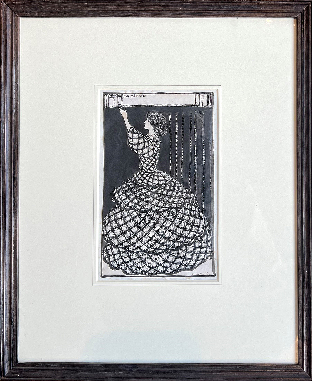 [Signé] EX LIBRIS DESIGN: WOMAN IN A PLAID DRESS. FRENCH, Annie [ ]
